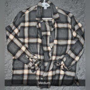 Old Navy Black and Cream Plaid Button Down Shirt